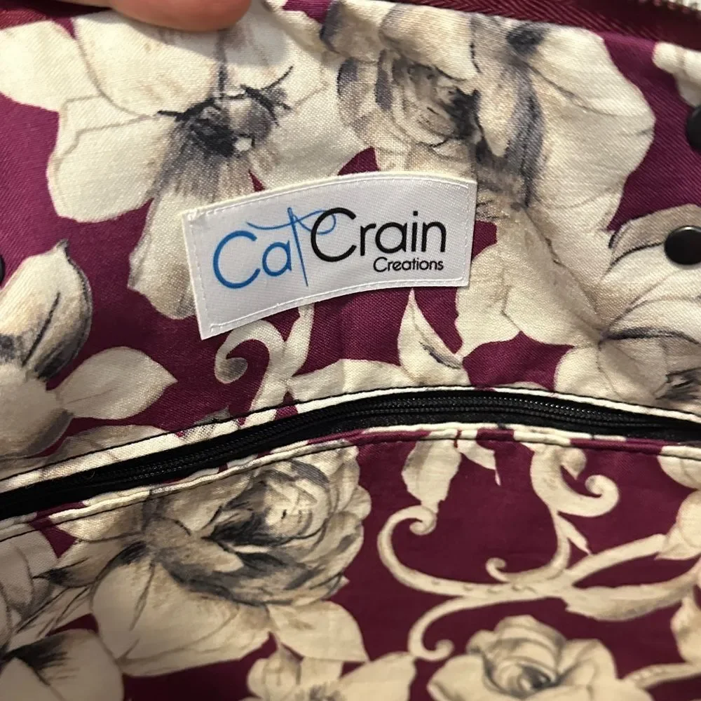 Cat Craine Tote crossbody waxed canvas leather handles zip top